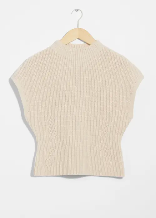 Rib-Knit Mock-Neck Vest - Beige