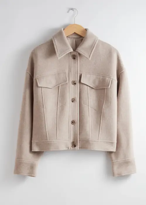 Collared Wool Jacket - Beige