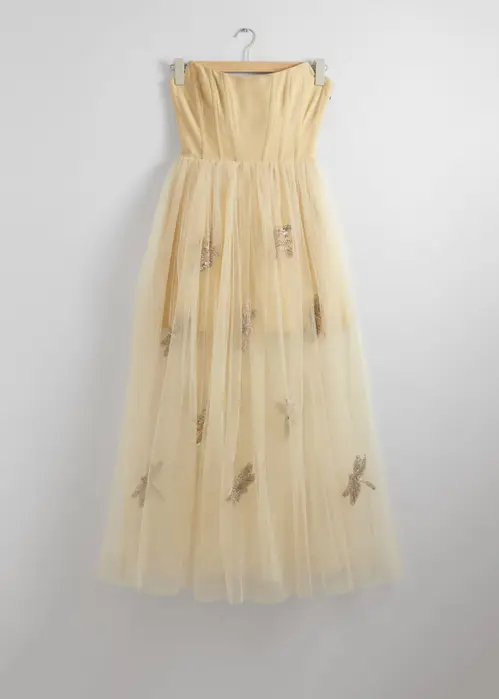 Sheer Corset Midi Dress - Beige