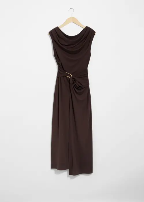 Draped Midi Dress - Brown