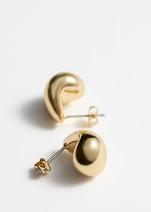 Curved Teardrop Earrings - Gold