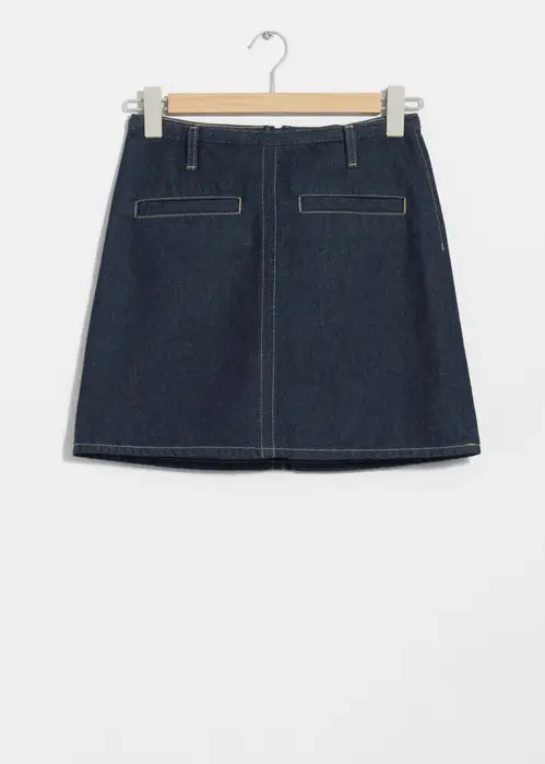 Topstitched Denim Mini Skirt - Blue