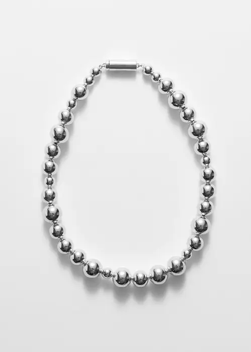 Asymmetrical Beaded Necklace - Silver