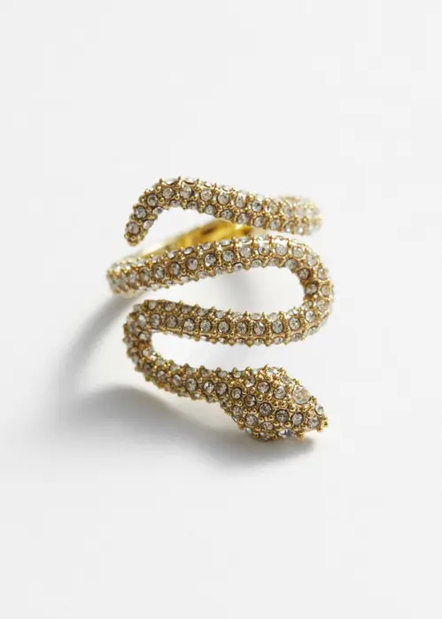 Crystal-Encrusted Snake Ring - White