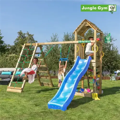 Jungle Gym Cocoon legetårn komplet inkl. klatremodul 2 og blå rutschebane - 804-071C2B