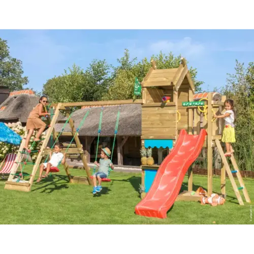 Jungle Gym Resort legetårn komplet inkl. klatremodul og rød rutschebane 804-087C2R