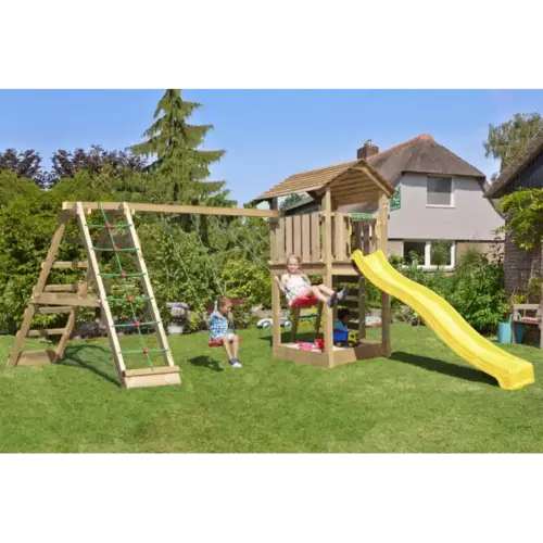 Legetårn komplet Jungle Gym Cottage 2.1 inkl. Climb modul og gul rutschebane