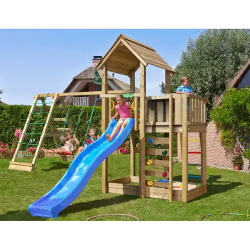 Legetårn komplet Jungle Gym Mansion 2.1 inkl. Climb modul og blå rutsjebane