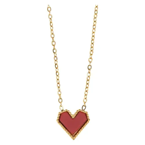 Timi Of Sweden Sarah Red Heart Necklace Stainless Steel Gold