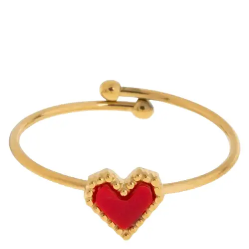 Timi Of Sweden Sarah Red Heart Ring Stainless Steel Gold