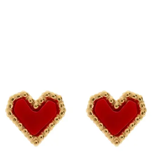 Timi Of Sweden Sarah Red Heart Stud Earring Stainless Steel Gold