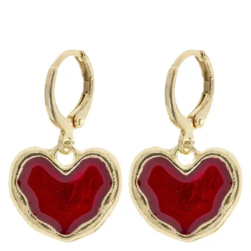 Timi Of Sweden Scarlett Red Hoop Heart Earring Gold