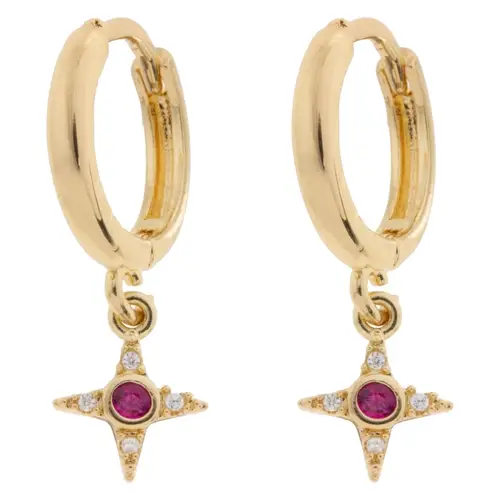 Timi Of Sweden Rebecca Star With Pink Crystal Hoop Earrings Gold