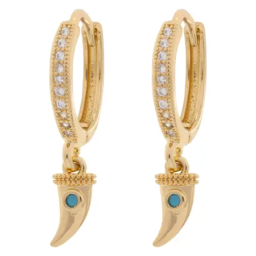 Timi Of Sweden Bowyn Small Horn With Blue Stone Hoop Earrings Gol