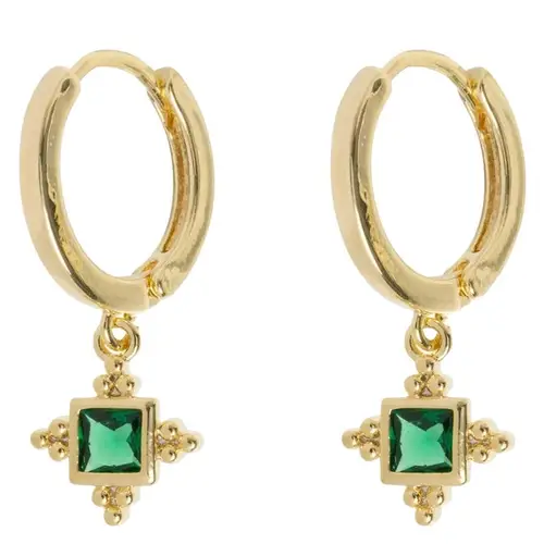 Timi Of Sweden Arya Green Crystal Pendant Hoop Earrings Gold