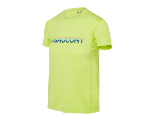 Saucony Dame T-shirt, Str. S - Grøn, 100% Genanvendt Polyester, Komfortabel Stopwatch Grafik