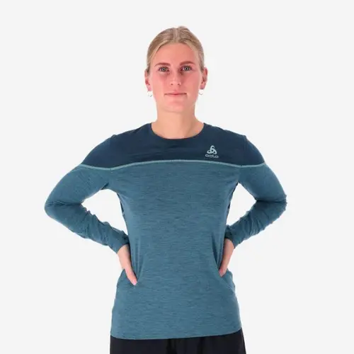 Odlo Performance Wool Langærmet Crew Neck Trøje Dame XS - Blå, Ideel til Løb og Aktivitet