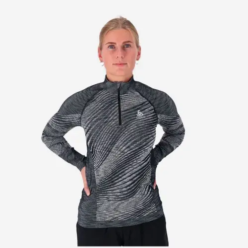 Odlo Dame ½ Zip Turtleneck - XS, Sort | Varm & Reflekterende Trøje til Løb