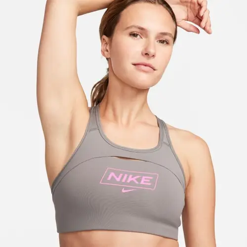 Nike Dri-Fit Swoosh BH Medium Support - Str. L - Grå til Dame | Komfort & Støtte til Løb