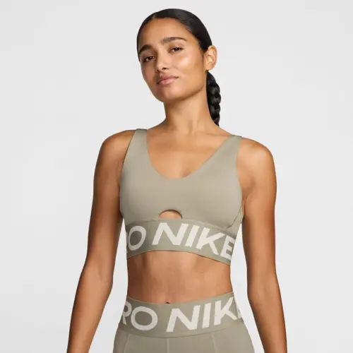 Nike Pro Indy Plunge Bra - Dame BH, Str. L, Bold Brun, Komfortabel og Støttende til Træning