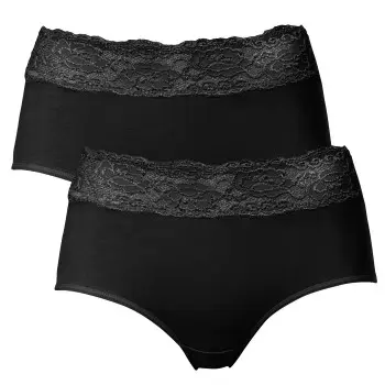 Trofe Lace Trimmed Midi Briefs Trusser 2P Sort bomuld Small Dame