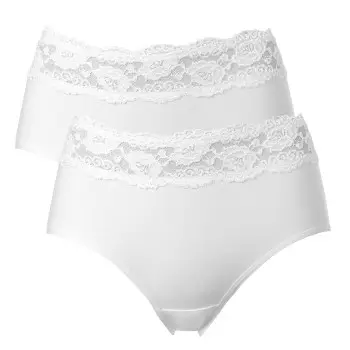 Trofe Lace Trimmed Midi Briefs Trusser 2P Hvid bomuld Small Dame