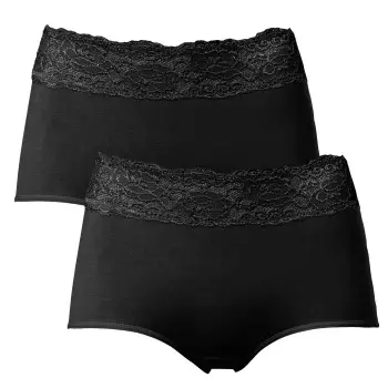 Trofe Lace Trimmed Maxi Briefs Trusser 2P Sort bomuld Small Dame