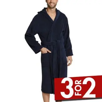 Schiesser Essentials Terry Cloth Bathrobe Marineblå bomuld Small Herre