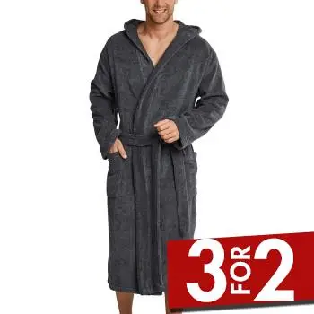 Schiesser Essentials Terry Cloth Bathrobe Grå bomuld Small Herre