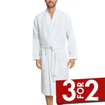 Schiesser Essentials Waffle and Terry Bathrobe Hvid bomuld Medium Herre