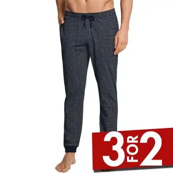 Schiesser Mix and Relax Lounge Pants With Cuffs Blå Mønster bomuld Small Herre