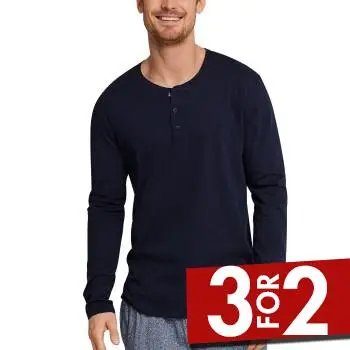 Schiesser Mix and Relax Long Sleeve Shirt Button Mørkblå bomuld Small Herre