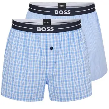 BOSS 2P Woven Boxer Shorts With Fly Blå bomuld Small Herre