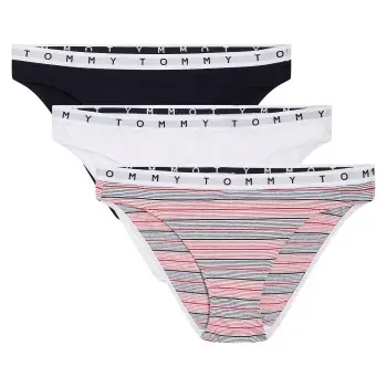 Tommy Hilfiger Trusser 3P Essentials Bikini Briefs Hvid/Marine bomuld Small Dame