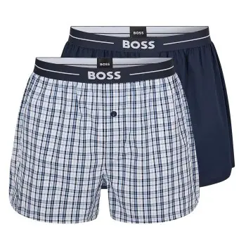 BOSS 2P Woven Boxer Shorts With Fly Mørkblå bomuld Small Herre