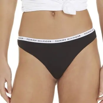 Tommy Hilfiger Trusser 3P Recycled Essentials Thong Sort/Grå Small Dame