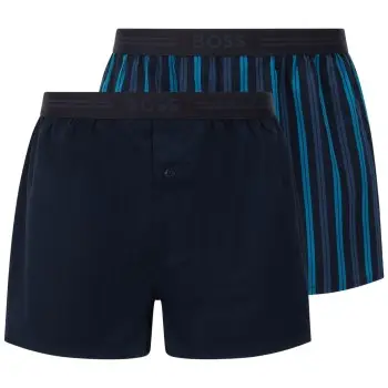 BOSS 2P Woven Boxer Shorts With Fly Blå/Lila bomuld Large Herre