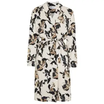 Damella Greymelange Flower Wrap Around Robe Creme Small Dame