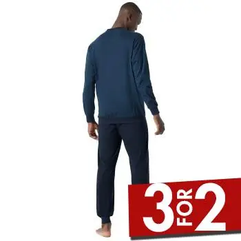 Schiesser Essential Nightwear Pyjamas Crew Neck Blå/Blå bomuld Large Herre