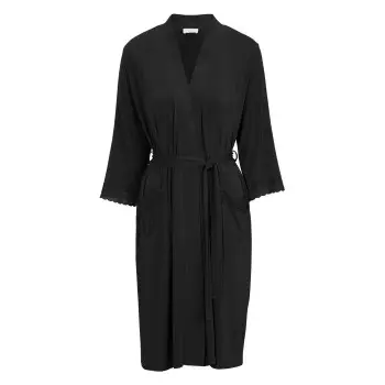 Damella Viscose Plain Lace Robe Sort viskose Small Dame