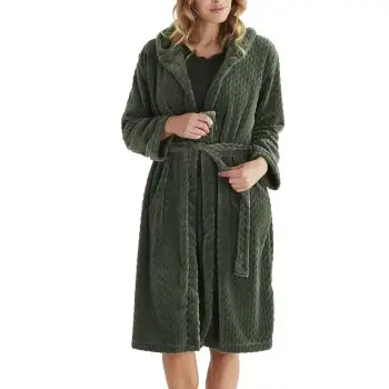 Damella Jaquard Fleece Hoodie Robe Oliven polyester Medium Dame