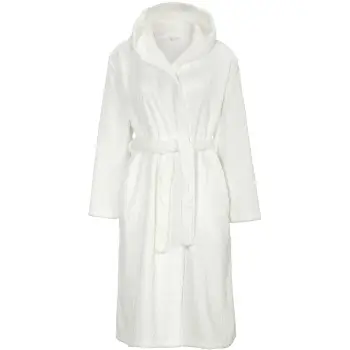 Damella Jaquard Fleece Hoodie Robe Hvid polyester Medium Dame