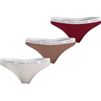 Tommy Hilfiger Trusser 3P Recycled Essentials Thong Natur/Rød Small Dame