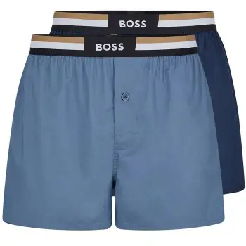 BOSS 2P Woven Boxer Shorts With Fly Blå/Lyseblå bomuld Medium Herre