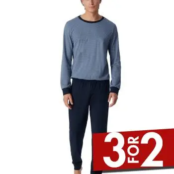 Schiesser Fine Interlock Pyjamas With Cuff Marine/Blå bomuld 50 Herre