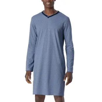 Schiesser Fine Interlock Long Sleeve Nightgown Blå Mønster bomuld 50 Herre