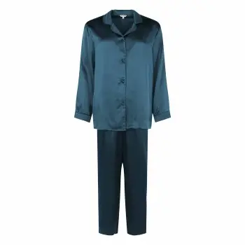 Lady Avenue Pure Silk Basic Pyjamas Petrol silke Small Dame