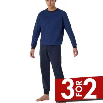 Schiesser Comfort Essentials Long Pyjamas Marineblå bomuld 50 Herre