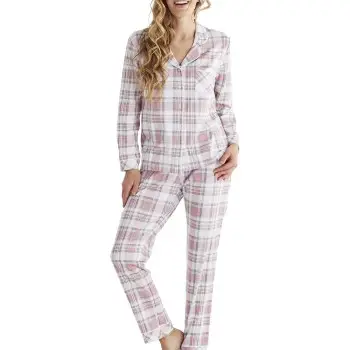 Damella Checked Cotton Pyjamas Rosa Mønster  bomuld Medium Dame