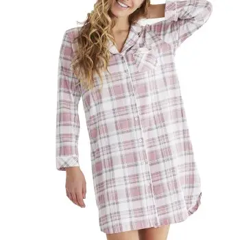 Damella Checked Long Sleeve Nightdress Rudet bomuld Small Dame